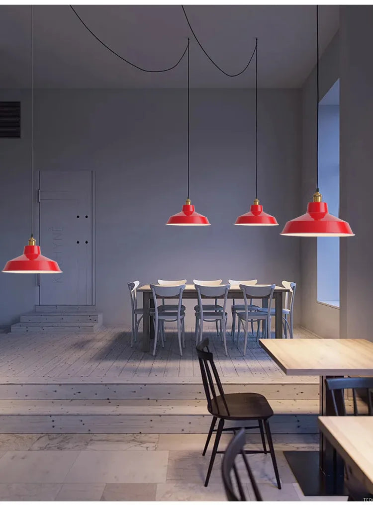 American Retro Red Industrial Pendant Lamp – Modern LED Iron Art Lighting for Restaurants and Hot Pot Decor