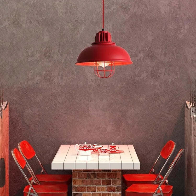 American Retro Red Industrial Pendant Lamp – Modern LED Iron Art Lighting for Restaurants and Hot Pot Decor