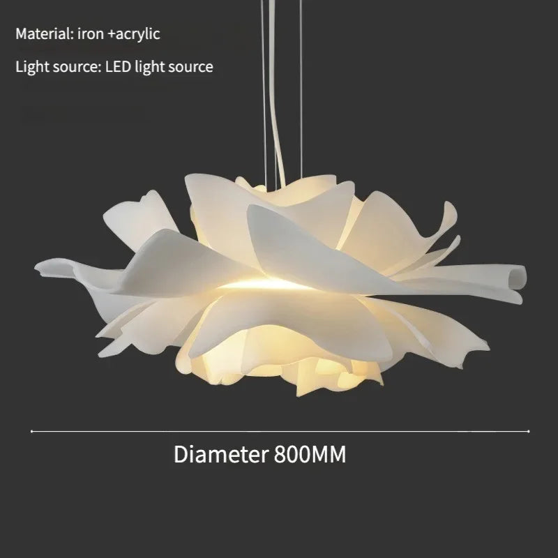 Postmodern White Flower LED Pendant Light – Elegant Petal Design for Bedrooms, Restaurants, Bars, and Stores