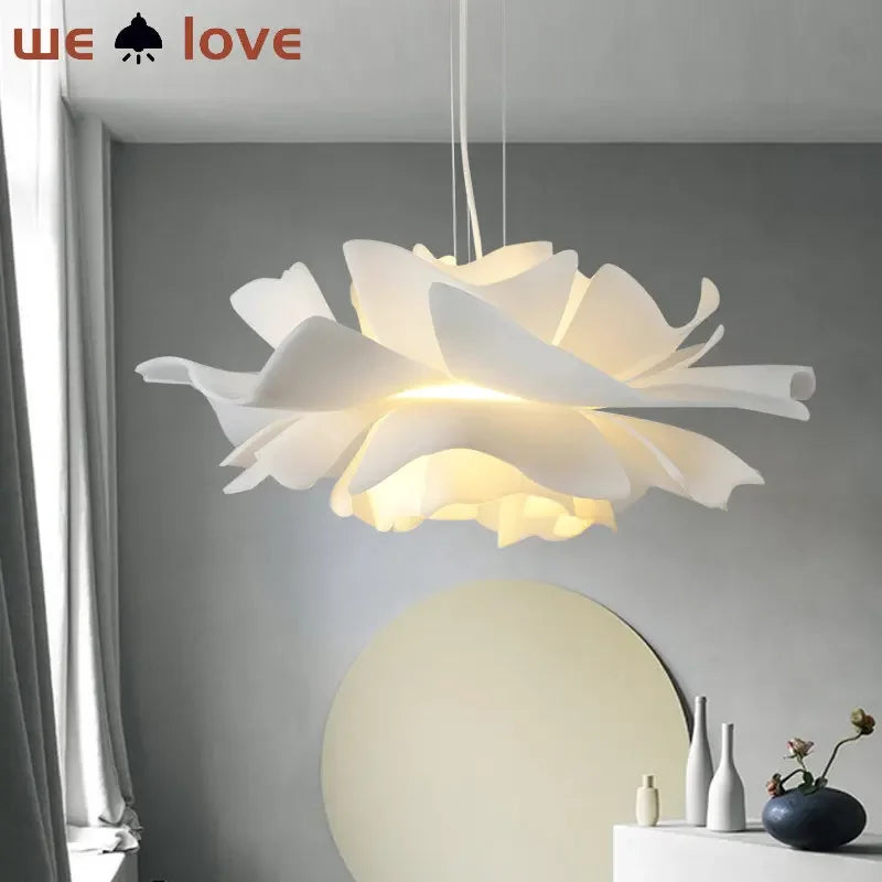 Postmodern White Flower LED Pendant Light – Elegant Petal Design for Bedrooms, Restaurants, Bars, and Stores