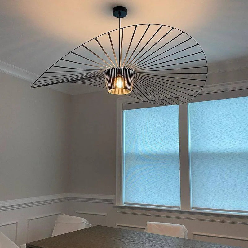 Nordic Art Straw Hat Chandelier – Simple LED Hanging Lamp for Living Rooms, Bedrooms, and Dining Spaces