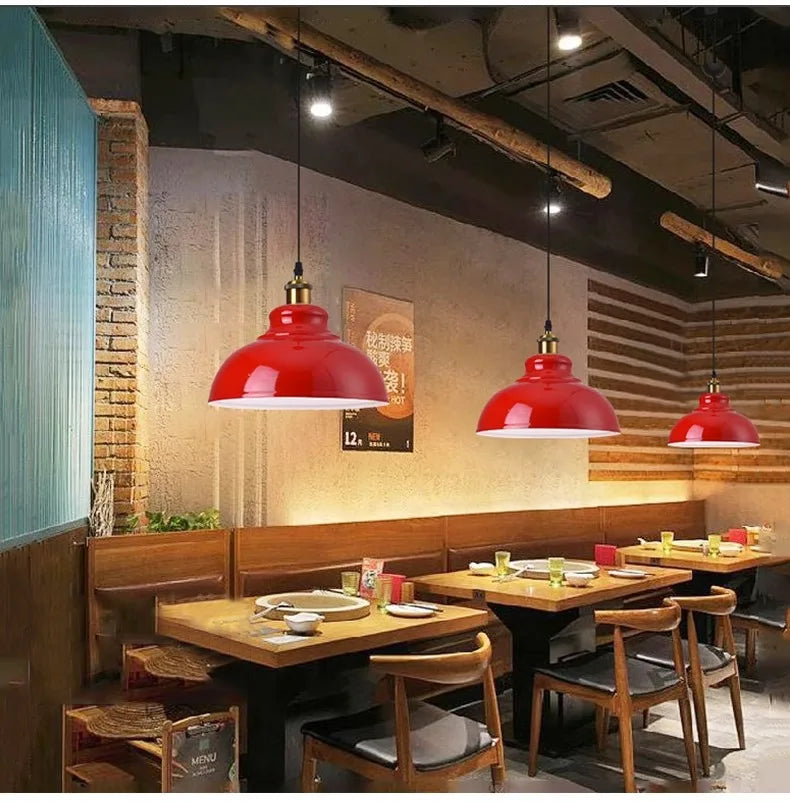 American Retro Red Industrial Pendant Lamp – Modern LED Iron Art Lighting for Restaurants and Hot Pot Decor
