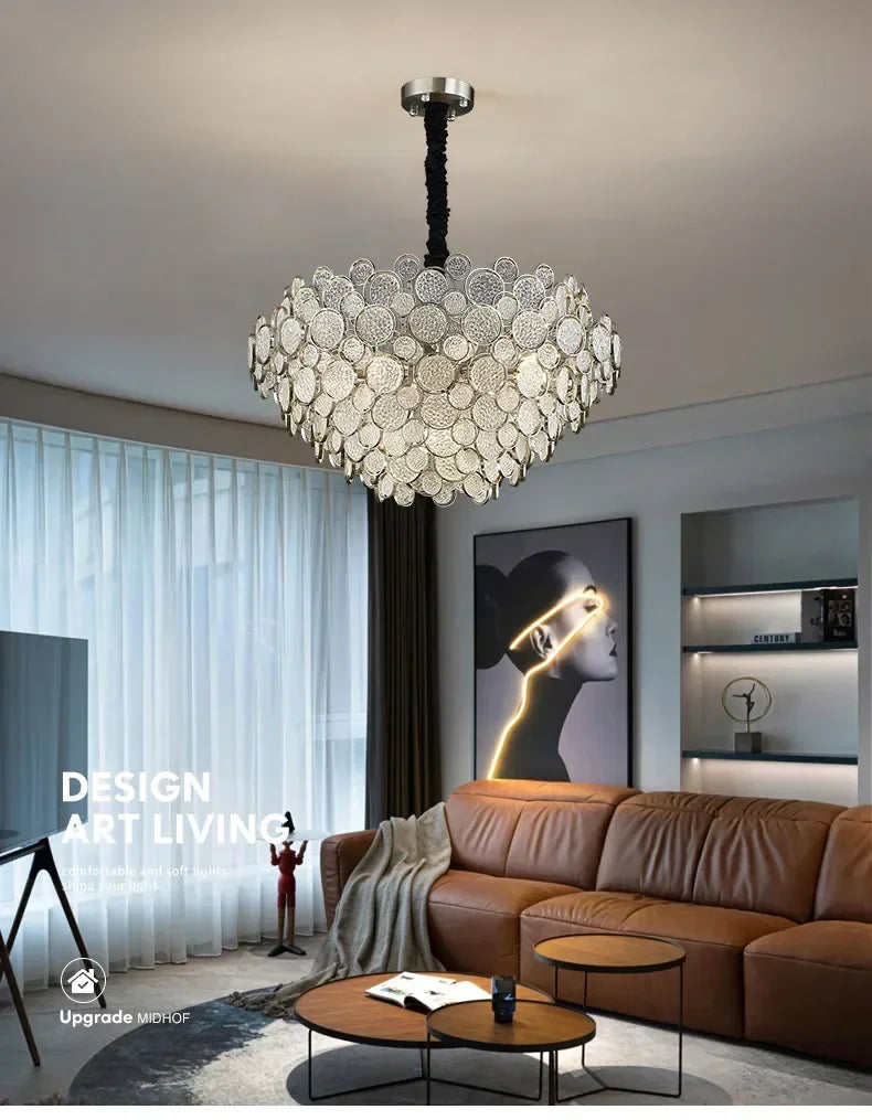 Modern Luxury Chrome LED Crystal Chandelier – Elegant Pendant Lamp for Living Rooms, Dining Rooms, and Bedrooms