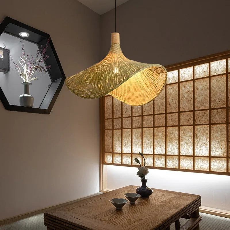 Handcrafted Rattan Bamboo Pendant Light – Woven Ceiling Lamp for Home, Living Room, and Bedroom Décor