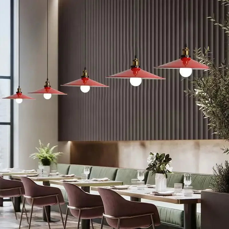 American Retro Red Industrial Pendant Lamp – Modern LED Iron Art Lighting for Restaurants and Hot Pot Decor