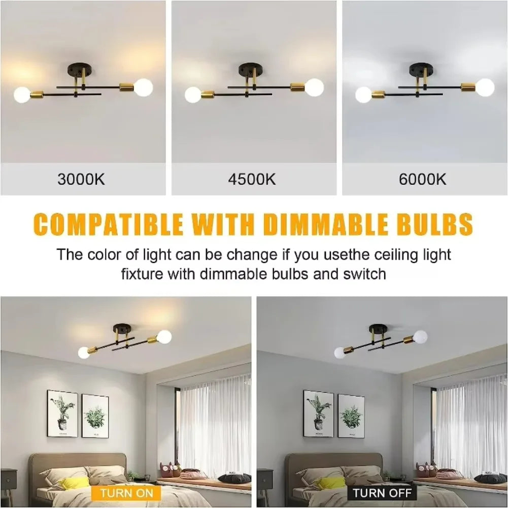 2-Light Modern Ceiling Chandeliers – Simple Flush Mounted Indoor Room Lamps