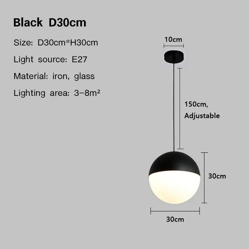 Modern Glass Ball Pendant Light – Black Round Hanging Lamp for Dining Rooms, Kitchens, and Bedrooms