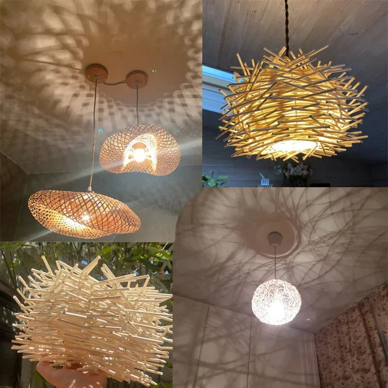 Handcrafted Rattan Bamboo Pendant Light – Woven Ceiling Lamp for Home, Living Room, and Bedroom Décor