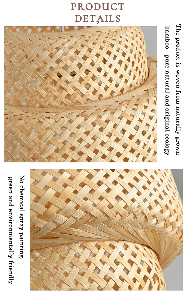 Hand-Woven Bamboo Lantern Pendant Light – 30cm Natural Rattan Wicker E27 LED Chandelier Lampshade for Elegant Lighting Decor