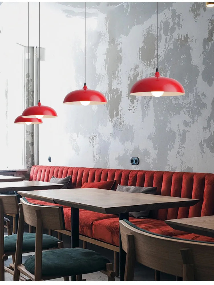 American Retro Red Industrial Pendant Lamp – Modern LED Iron Art Lighting for Restaurants and Hot Pot Decor