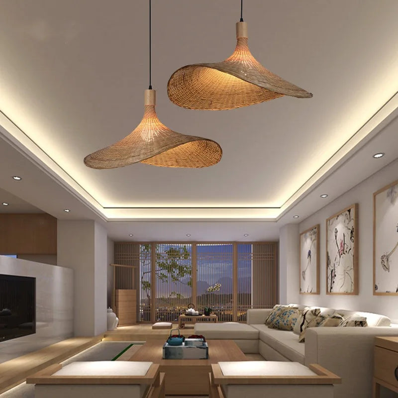 Handcrafted Rattan Bamboo Pendant Light – Woven Ceiling Lamp for Home, Living Room, and Bedroom Décor