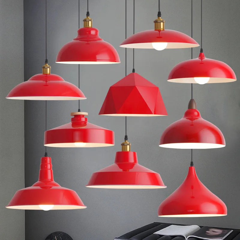 American Retro Red Industrial Pendant Lamp – Modern LED Iron Art Lighting for Restaurants and Hot Pot Decor