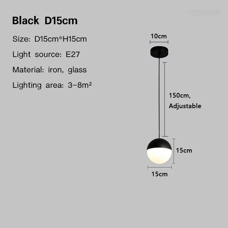 Modern Glass Ball Pendant Light – Black Round Hanging Lamp for Dining Rooms, Kitchens, and Bedrooms