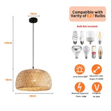 Hand-Woven Bamboo Lantern Pendant Light – 30cm Natural Rattan Wicker E27 LED Chandelier Lampshade for Elegant Lighting Decor
