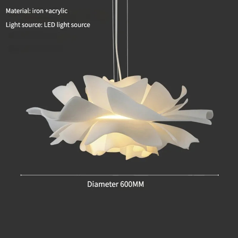 Postmodern White Flower LED Pendant Light – Elegant Petal Design for Bedrooms, Restaurants, Bars, and Stores