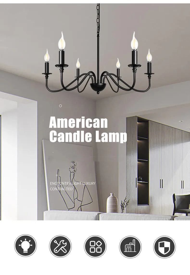 Retro Loft Living Room Chandelier – Vintage American Style Black/Gold Ceiling Light for Dining Rooms and Households