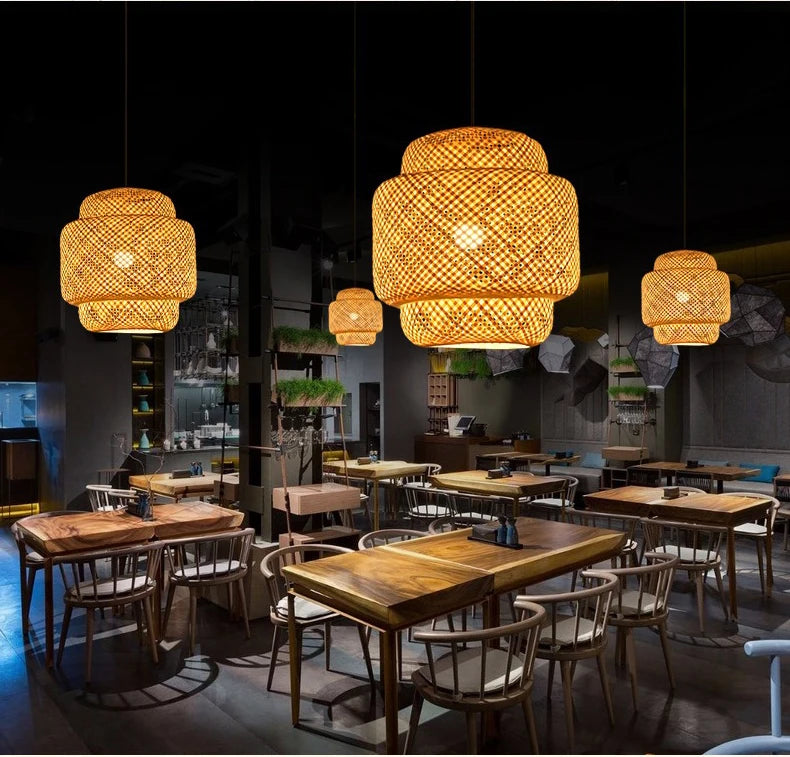 Hand-Woven Bamboo Lantern Pendant Light – 30cm Natural Rattan Wicker E27 LED Chandelier Lampshade for Elegant Lighting Decor